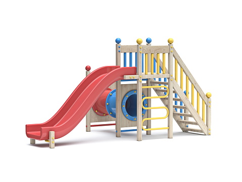 Children playground with tube and slide 3D rendering illustration isolated on white background