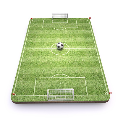 Football Soccer playground with ball Front view 3D rendering illustration isolated on white background
