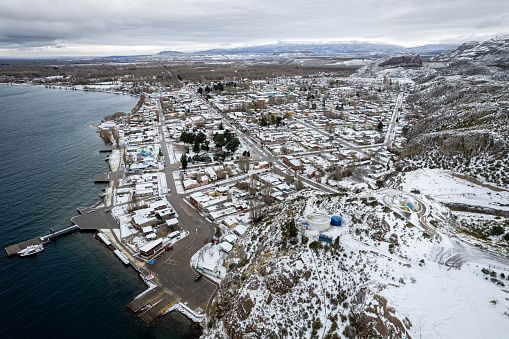 Aerial view of Chile Chico in Patagonia at winter