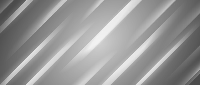 Dark gray smooth diagonal lines background. Oblique gradient stripes wallpaper. Universal tech backdrop. Soft silver template for banner, flyer, brochure, presentation, poster. Vector illustration