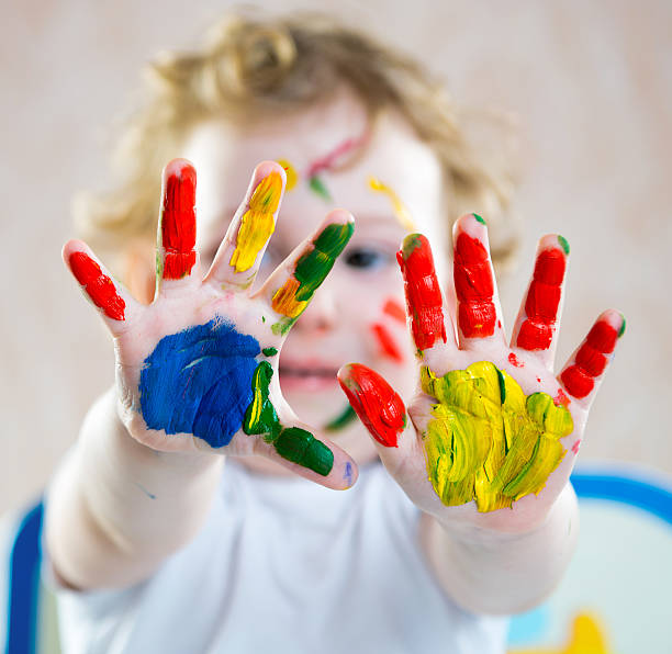 istock Cute cheerful girl with painted hands 167272633