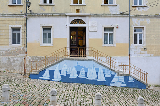 Rovinj, Croatia - October 15, 2014: Entrance to Elementary and Music School Vladimir Nazor Education Building.