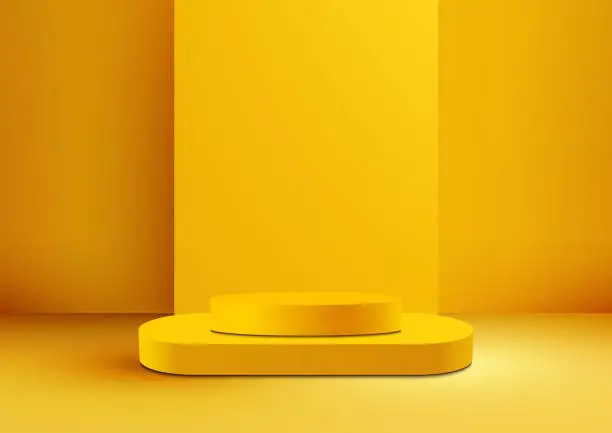 Vector illustration of 3D Yellow Podium Mockup on Yellow Background