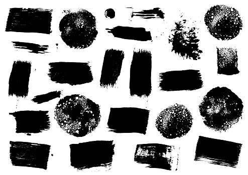 Black grunge sponge paint marks and textured patterns background illustration