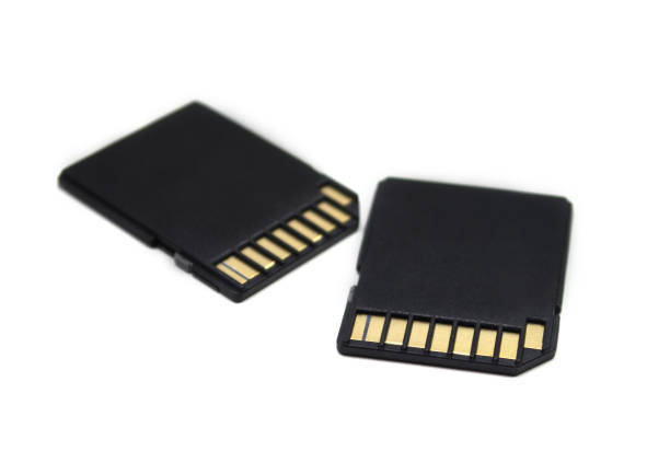 istock Close-up of two black memory cards on a white background 167279228