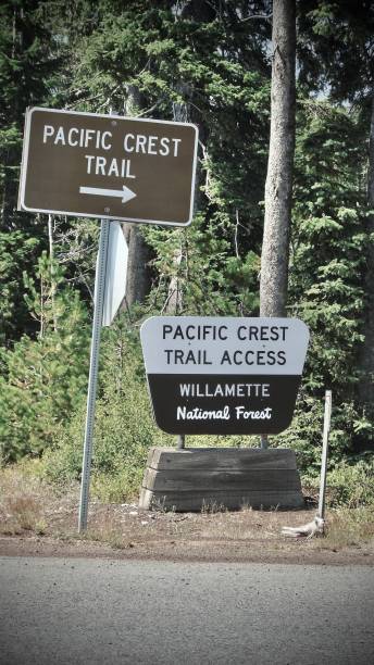 istock pacific crest trail / trail access - road signs. 1672820665
