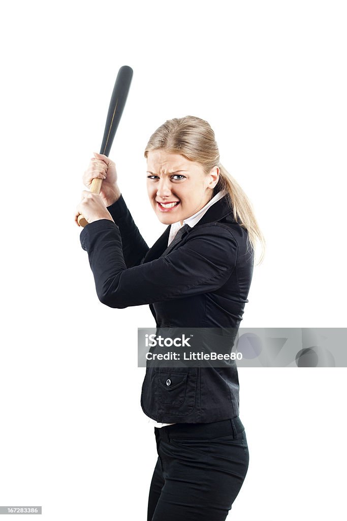 Femme d'affaires en colère - Photo de Batte de baseball libre de droits