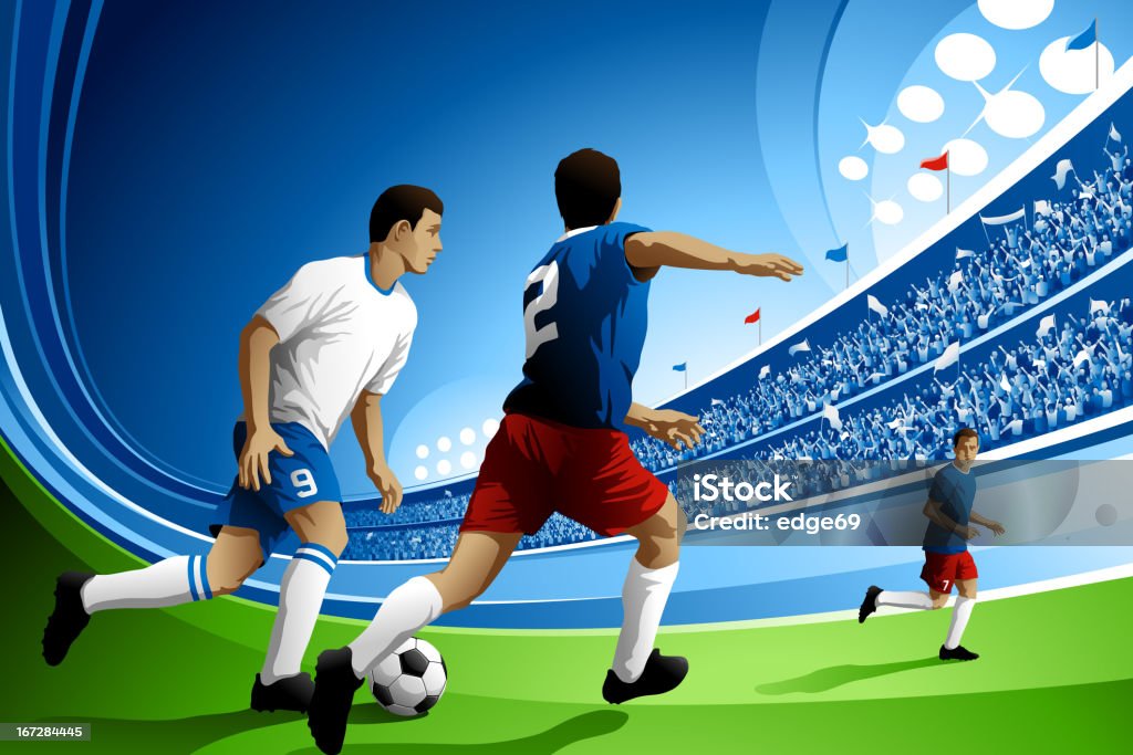 Soccer Game with Crowded Stadium Soccer game with crowded stadium. All elements are separate objects, grouped and layered. File is made with gradient. Global color used. 300dpi jpeg included.Please take a look at other works of mine linked below.  Soccer stock vector