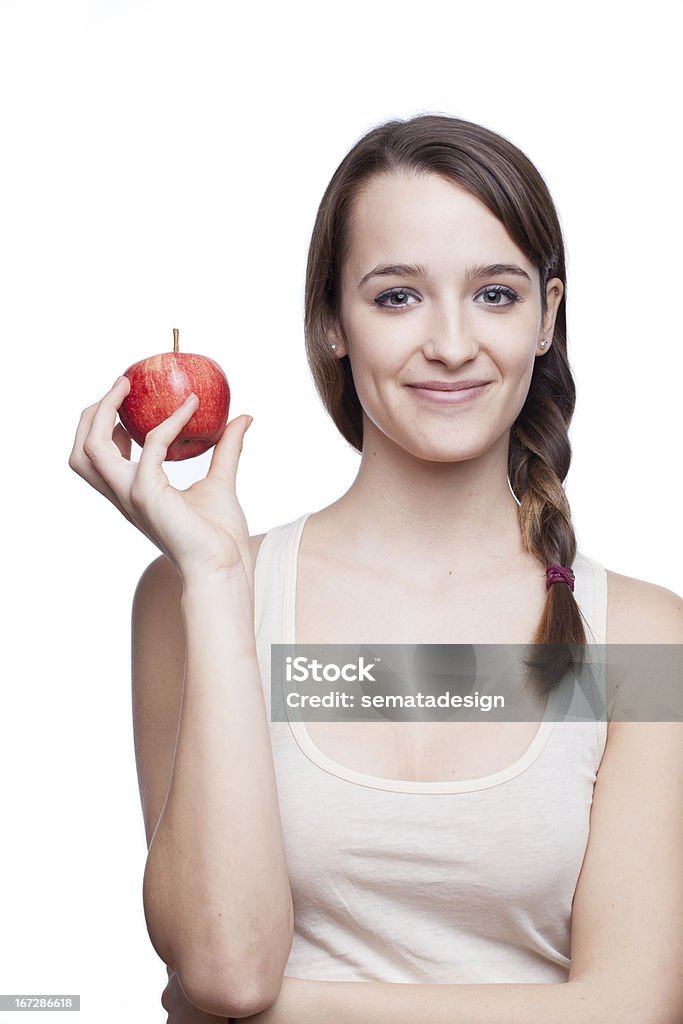 Gesunder Lebensstil. Schöne brunette holding apple - Lizenzfrei Apfel Stock-Foto