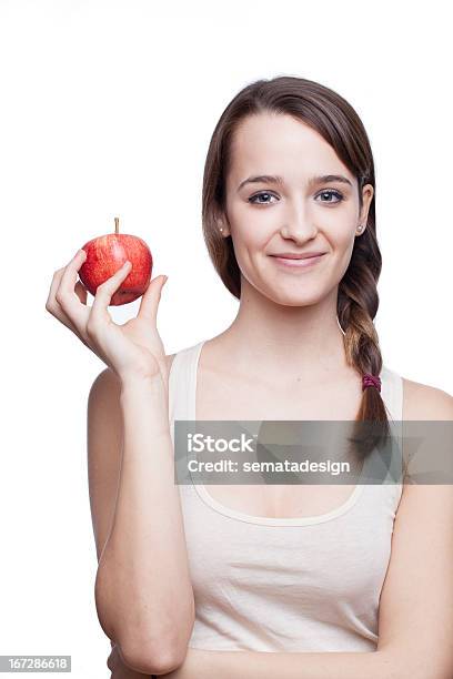 Gesunder Lebensstil Schöne Brunette Holding Apple Stockfoto und mehr Bilder von Apfel - Apfel, Glücklichsein, Menschen