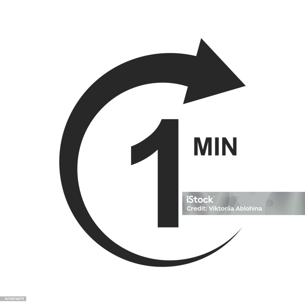 One Minute Icon With Circle Arrow 1 Min Countdawn Sign Stopwatch Symbol