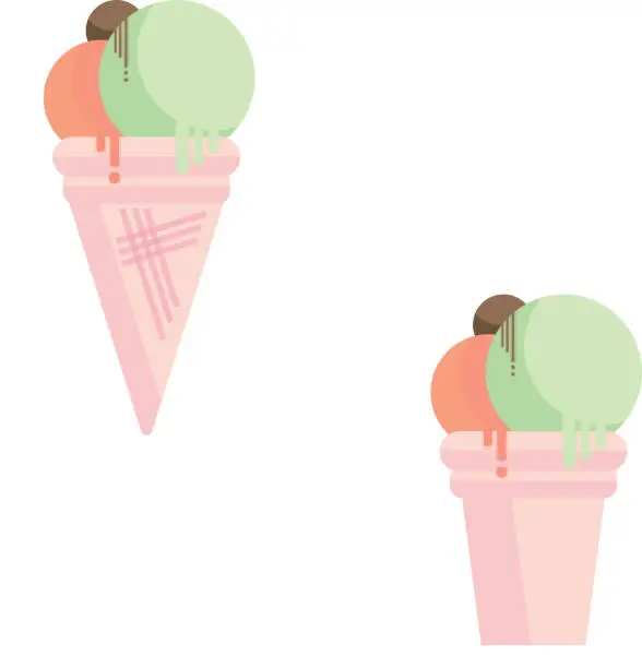 Vector illustration of flat design ice cream with orange, macha and chocolate flavors