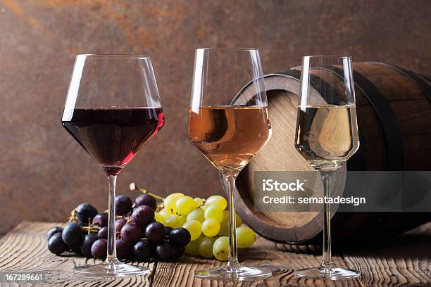 Three Colours Of Wine Stock Photo - Download Image Now - Rosé Wine, Elegance, Rustic