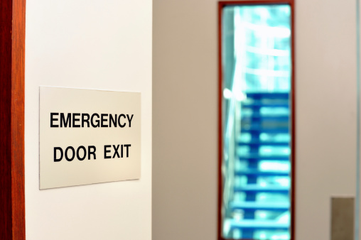 real emergency door exit in high rise building