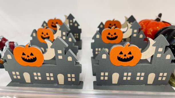Halloween themed home interior decoration. Pumpkin hallowen spooky.