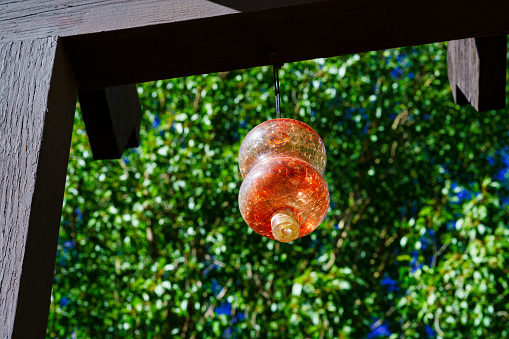 Red Glass Ornament Hanging Outdoors