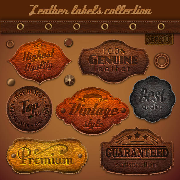 A collections of leather labels describing leather quality File version: AI 10 EPS. File contains transparencies. No gradient mesh.  eyelet stock illustrations