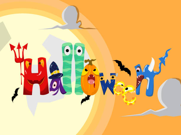 istock Halloween cartoon ghost vector lettering, Halloween greeting card vector illustration or cute cartoon background. 1673020423
