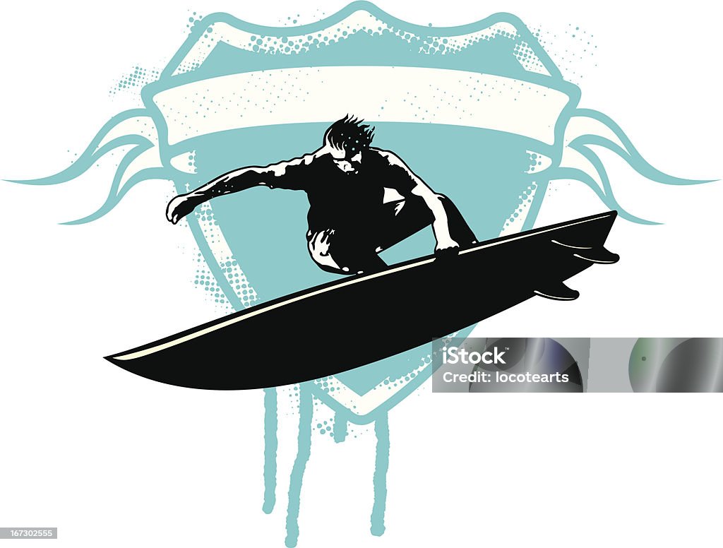 gruge surf shield z surferka i banner, aby skopiować - Grafika wektorowa royalty-free (Graffiti)