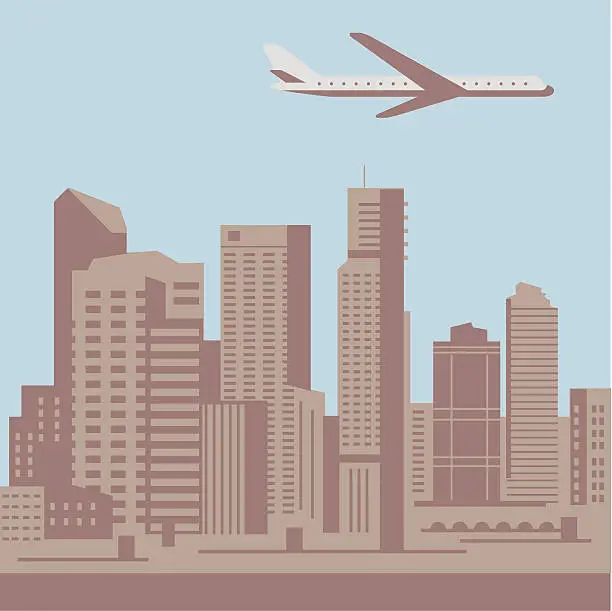 Vector illustration of Plane over City