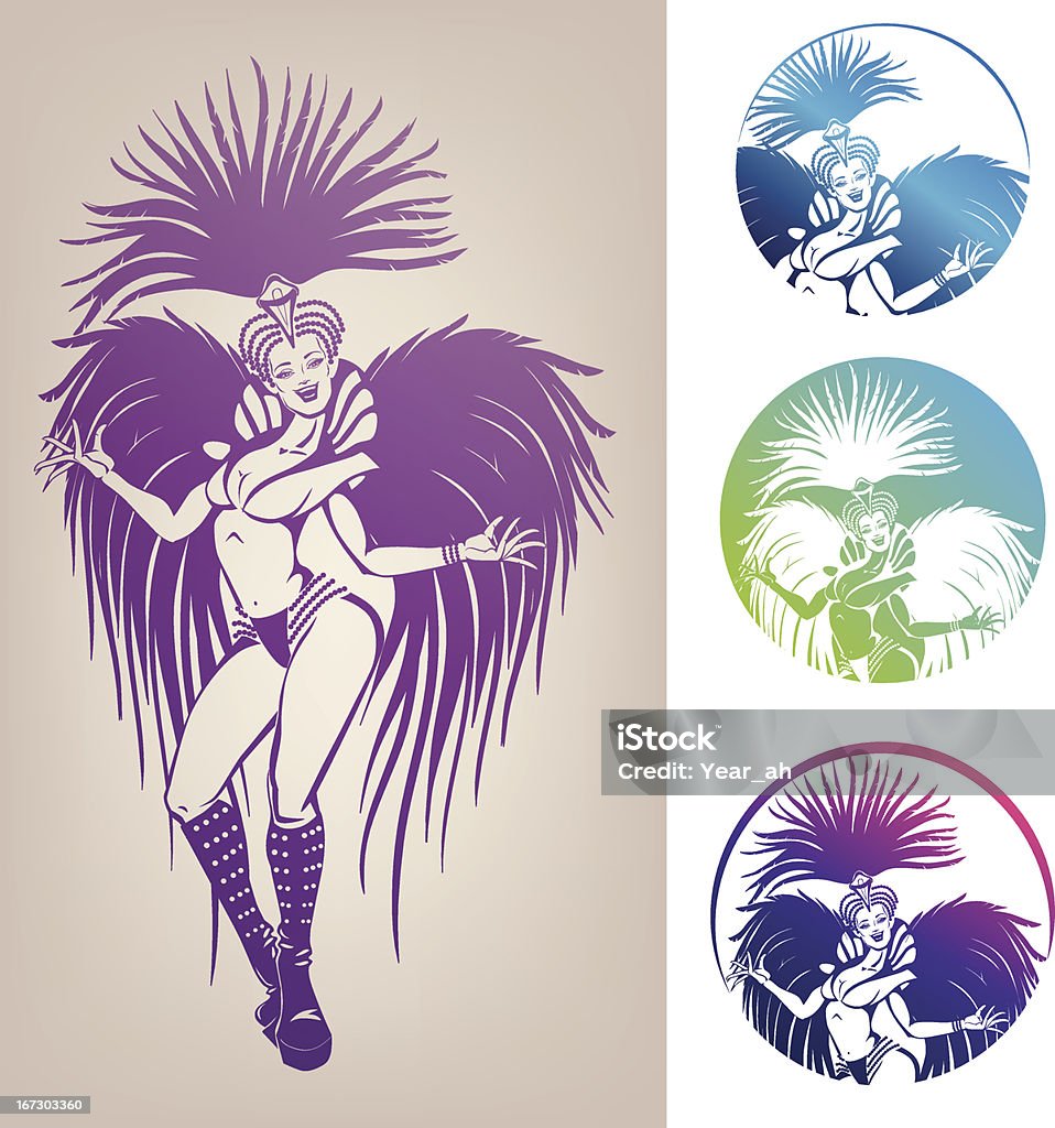 Чернила линий Танцующая Девушка работы в Карнавальный костюм с перьями - Векторная графика Танцевать роялти-фри