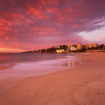 Blood red sunrise looking over Coogee Beach on Sydney's Eastern Beaches.