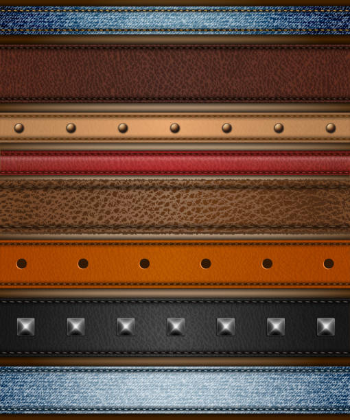 Leather and denim ribbons set File version: AI 10 EPS. File contains transparencies. No gradient mesh. Major elements are grouped. yellow belt stock illustrations