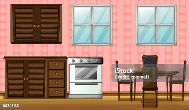 Wooden Furniture And Gas Stove Stock Illustration - Download Image Now - Appliance, Chair, Closet