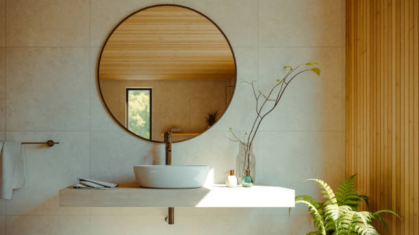 istock Bathroom modern Interior with Washstand bowl,3d rendering 1673064747