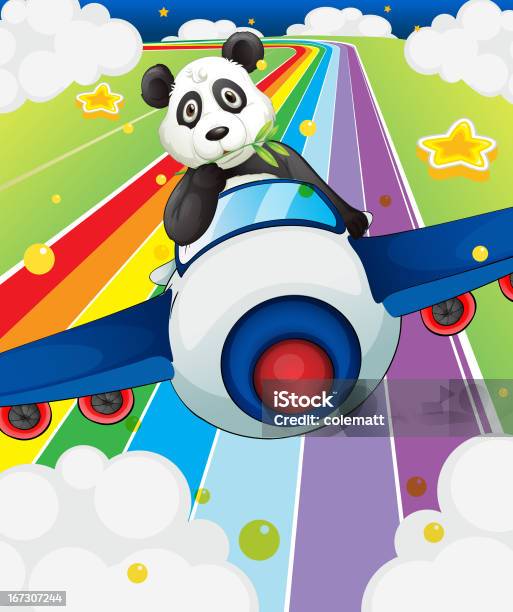 Panda Dirigindo Em Um Avião - Arte vetorial de stock e mais imagens de Amarelo - Amarelo, Animal, Avião