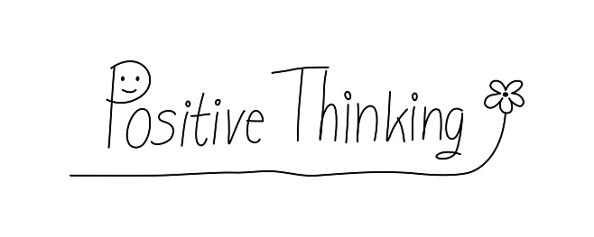 Positive thinking vector text, art handwriting with flower.