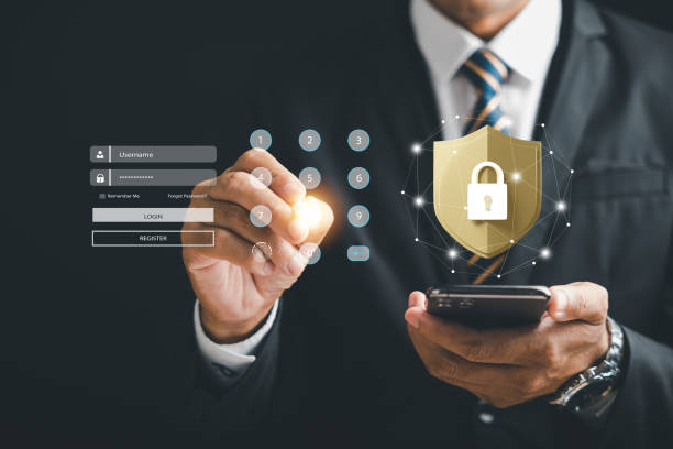 istock Embrace mobile safety with a global network security concept. Business professionals use encryption and key icons on virtual interface shields to protect personal information on smartphones. 1673085253