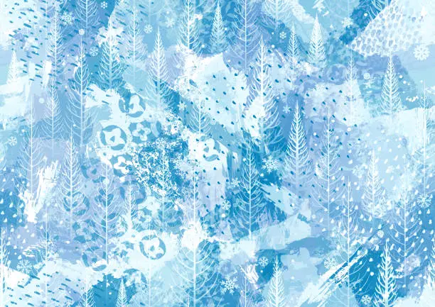 Vector illustration of Seamless cold blue Christmas trees winter background