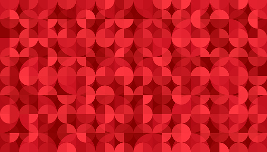 Seamless red Christmas Bauhaus abstract vector circles and stars background illustration for use as background template for business documents, cards, flyers, banners, advertising, brochures, posters, digital presentations, slideshows, PowerPoint, websites