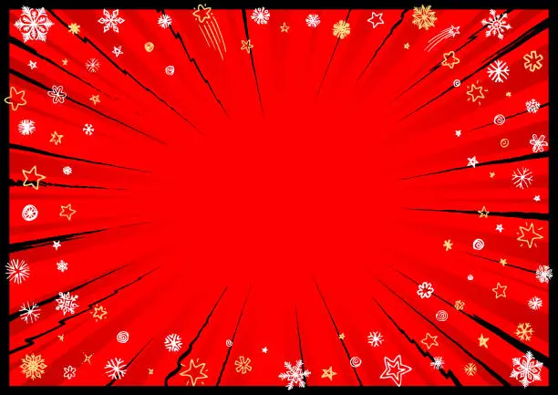 Vector illustration of Red Christmas comic snow blast Frame