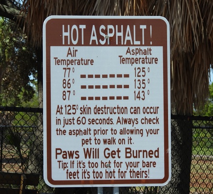 Hot Asphalt! warning sign for pet owners