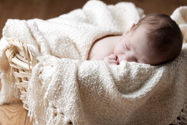 istock Newborn Baby Sleeping in Basket 167311334
