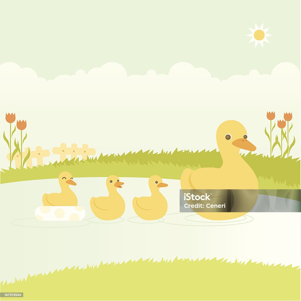 Mother duck swimming with her ducklings Mother duck swimming with her ducklings. A large-scaled JPG is included! Water stock vector