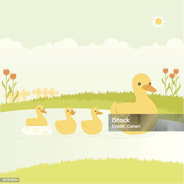 Mother Duck Swimming With Her Ducklings Stock Illustration - Download Image Now - Water, Duck - Bird, Duckling