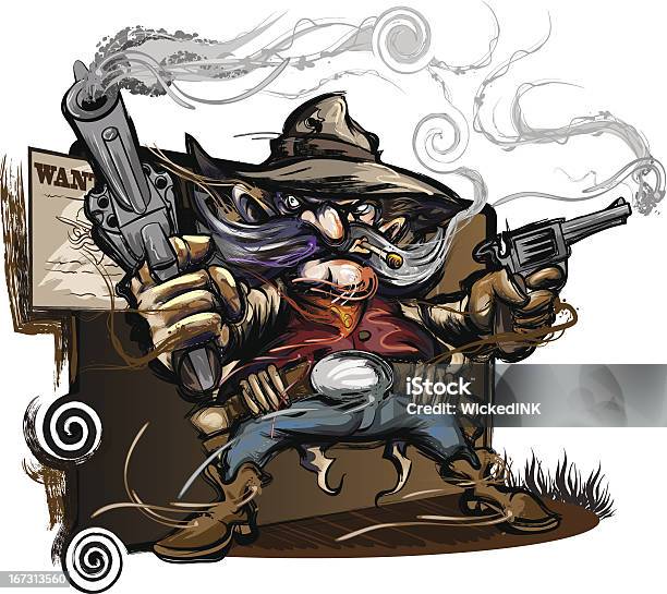 Ilustración de Pistola Slinging Western Outlaw y más Vectores Libres de Derechos de Vaquero - Vaquero, Bandido - Criminal, Arma