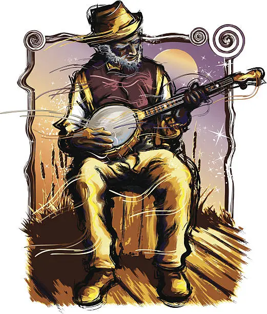 Vector illustration of Old Time Music - Banjo Player