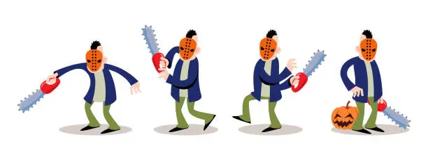 Vector illustration of Set of Murderer . Halloween cartoon characters . White isolate background . Vector .