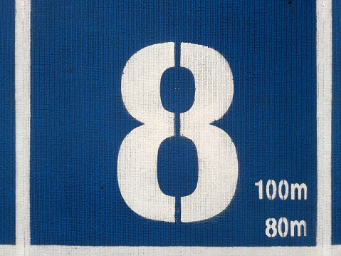 Set of 1 to 8, numbers on blue runway. Numbers one to eight on runway background