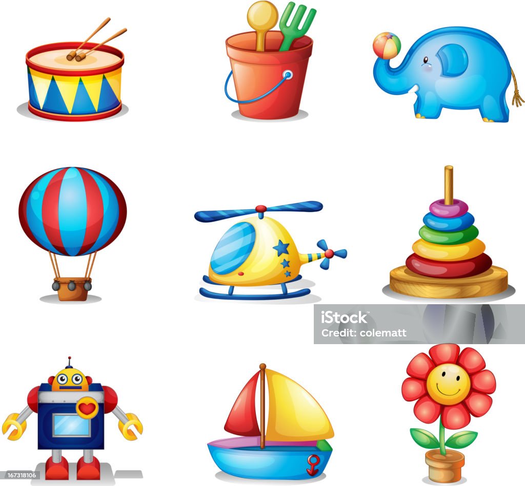 Neun verschiedene Arten von Spielzeug - Lizenzfrei Bildhintergrund Vektorgrafik