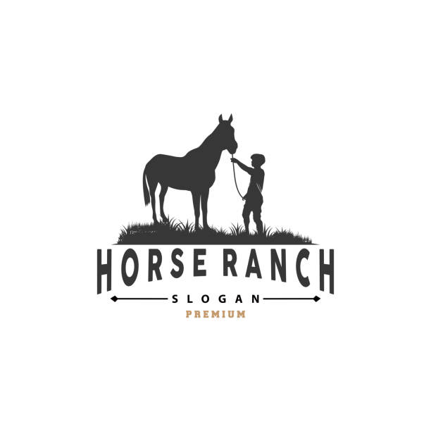 ilustrações de stock, clip art, desenhos animados e ícones de horse logo, west country farm ranch cowboy logo design, simple illustration template - barn farm moon old