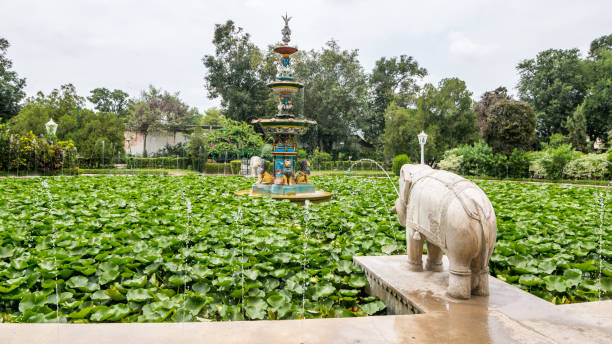 Udaipur, Rajasthan - 20 Sept 2023 - Saheliyon ki Bari is a major garden and a popular tourist space in Udaipur in the Indian state of Rajasthan