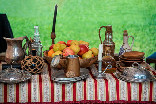 Pirate table with fresh fruit provides a visually captivating centerpiece to a pirate themed event.