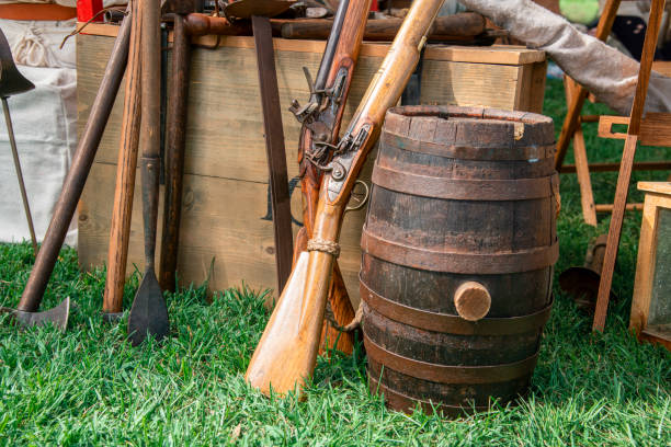 istock Pirate camp with barrel of rum and swords 1673187606