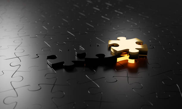 istock Business concept.outstanding gold jigsaw on black. Leader, Unique, Think different, standing out from the crowd concept.3D render 1673189425