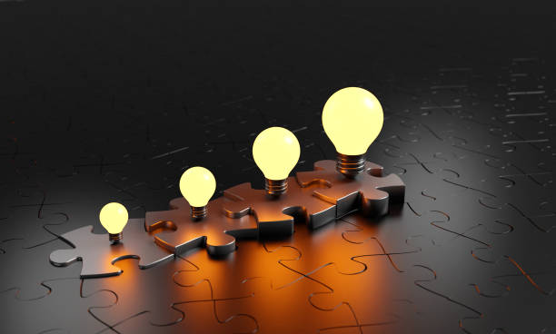 istock Business concept.outstanding gold jigsaw on black. Leader, Unique, Think different, light bulb idea 1673189433